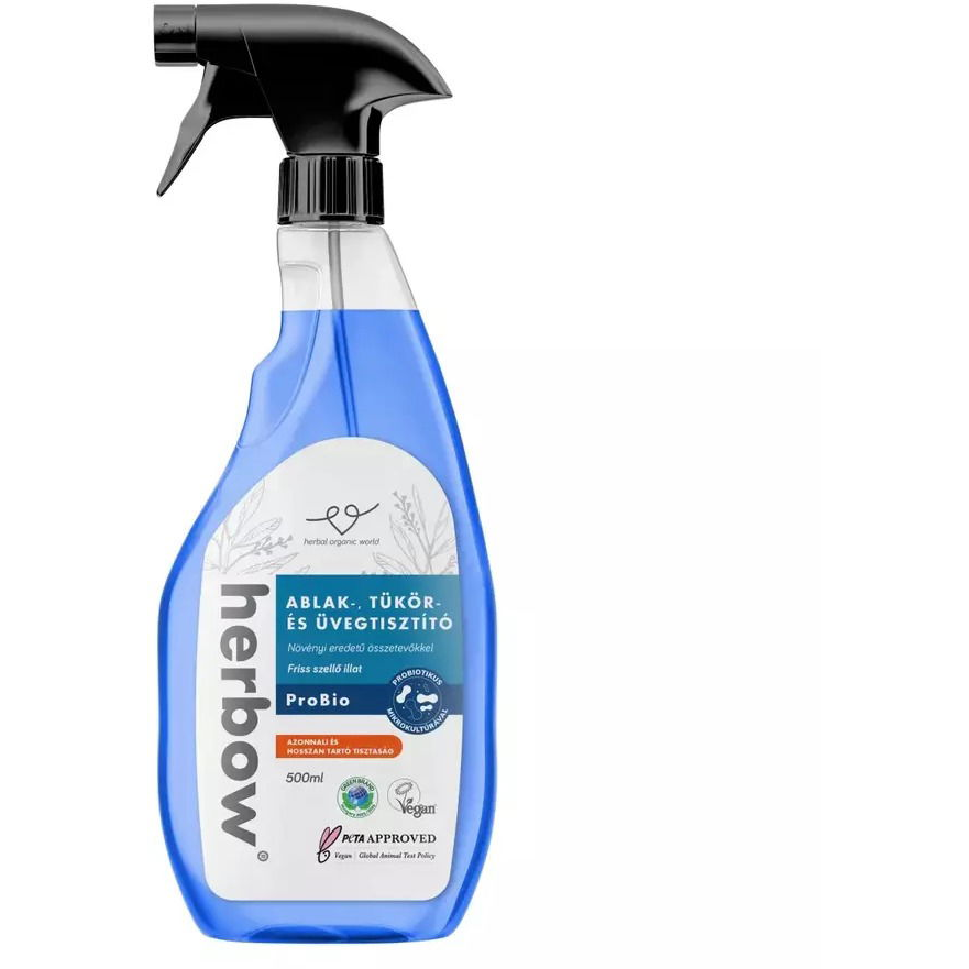 HERBOW Ablak tükör- és üvegtisztító Probiotikus Spray & Wipe Friss szellő illattal 500 ml (5999567516053)