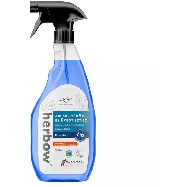 HERBOW Ablak tükör- és üvegtisztító Probiotikus Spray &amp; Wipe Friss szellő illattal 500 ml