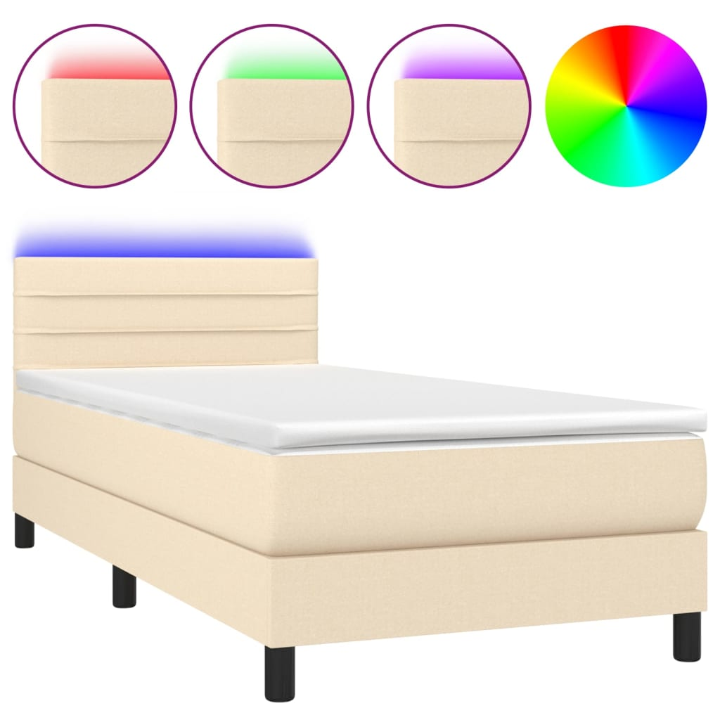 krémszínű szövet rugós és LED-es ágy matraccal 90x200 cm (3133210)