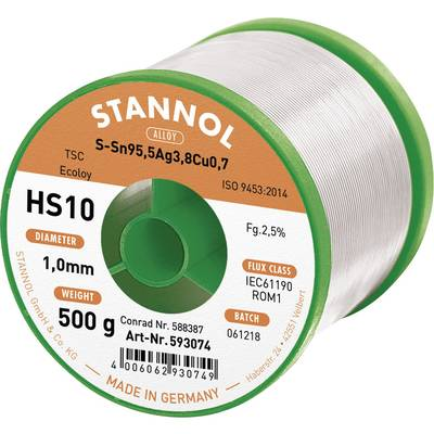 Stannol Ólommentes forrasztóhuzal 1mm/500g Sn95Ag4Cu1 HS10 2510, (593042) (593042)