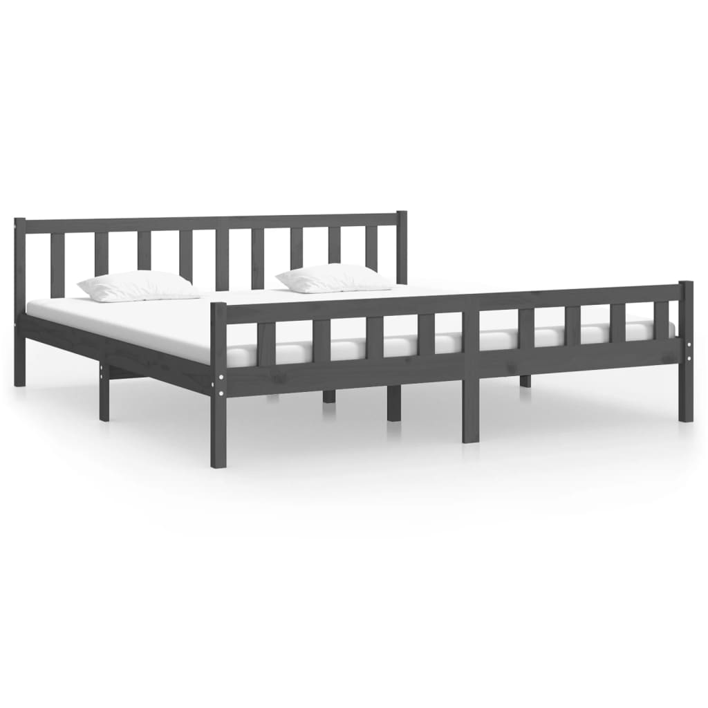 szürke tömör fa ágykeret 200x200 cm (810701)