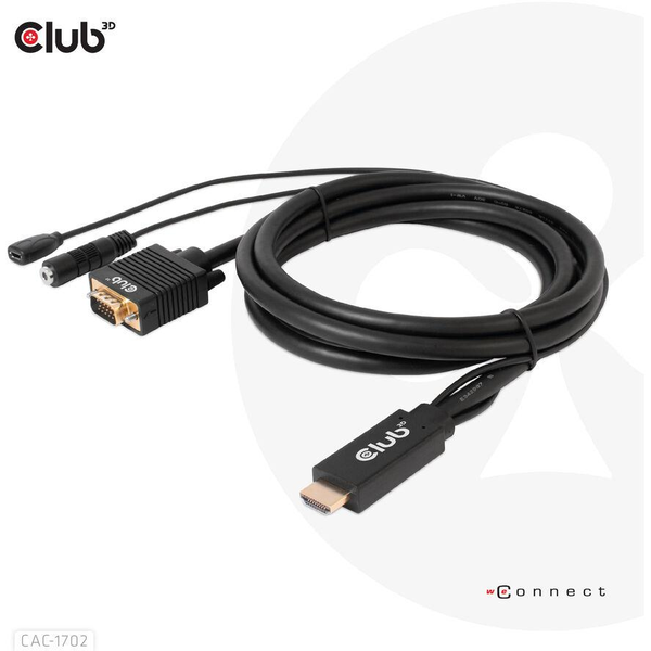 CLUB3D CAC-1712 адаптер за видео кабел 2 м VGA (D-Sub) + 3.5mm HDMI + Micro-USB Черен