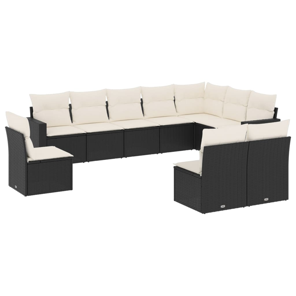 10 részes fekete polyrattan kerti ülőgarnitúra párnákkal (3219096)