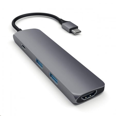 Satechi Aluminum SLIM TYPE-C MultiPort Adapter (HDMI 4K,PassThroughCharging,2x USB 3.0) asztroszürke (ST-CMAM) (ST-CMAM)