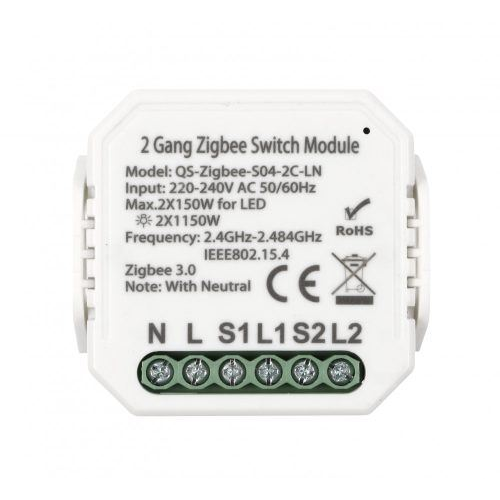 SMARTZILLA Tuya Zigbee kapcsoló mögé rejthető 2 csatornás kapcsoló okosító (N) 82046402-2N) (smart82046402-2N)