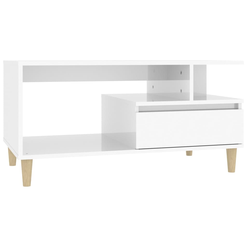 magasfényű fehér szerelt fa dohányzóasztal 90x49x45 cm (819614)