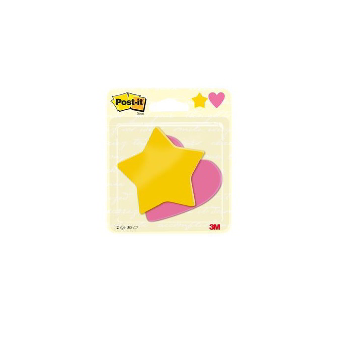 3M Postit 70x72mm öntapadó jegyzettömb szív és csillag forma - Sárga/rózsaszín (60 lap / tömb) (7100236594)