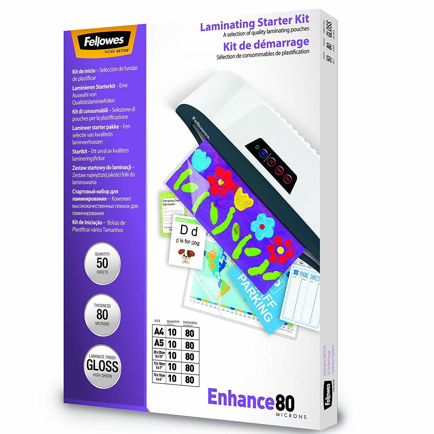 Fellowes 80 mikron többméretű fényes meleglamináló fólia (50 db / csomag) (5328102)