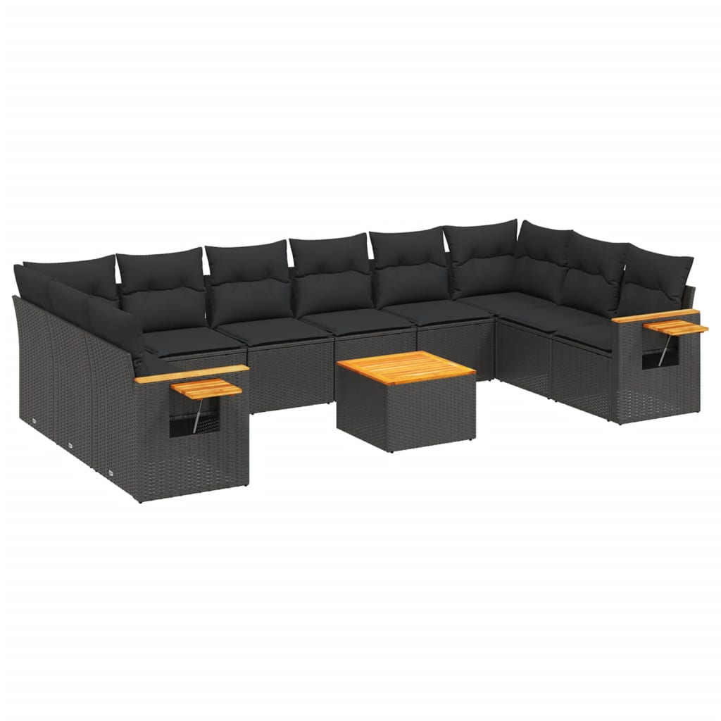 11 részes fekete polyrattan kerti ülőgarnitúra párnákkal (3227168)