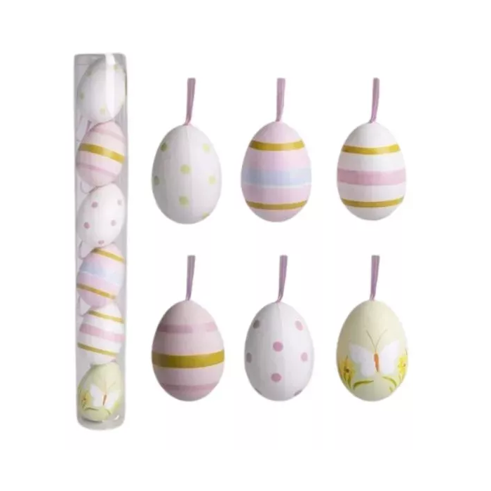 6 darabos dekor tojás akasztóval - Mintás (67918)