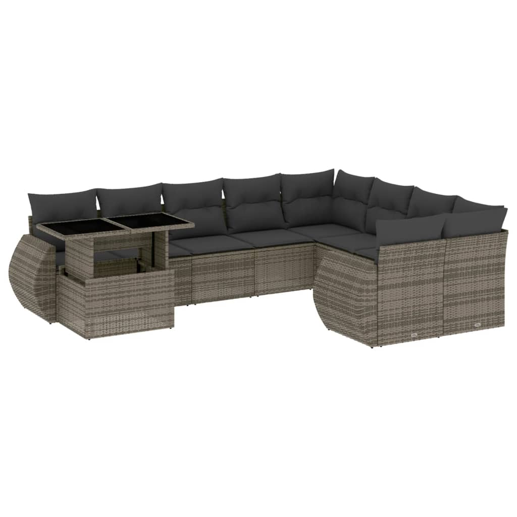 10 részes szürke polyrattan kerti ülőgarnitúra párnákkal (3268770)