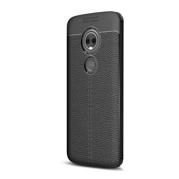 Szilikon telefonvédő (közepesen ütésálló, bőr hatású, varrás minta) FEKETE [Motorola Moto E5 (XT1944)] (5996457771431)