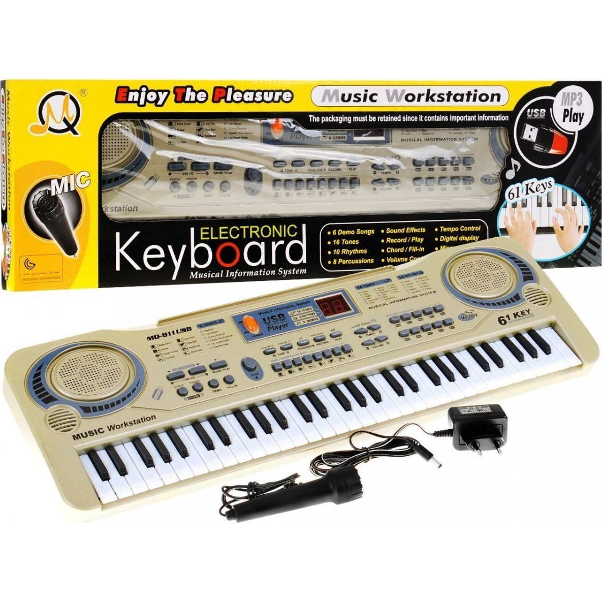 Szürke 61 Billentyűs Szintetizátor Mikrofonnal (ZMU.MQ-811USB)