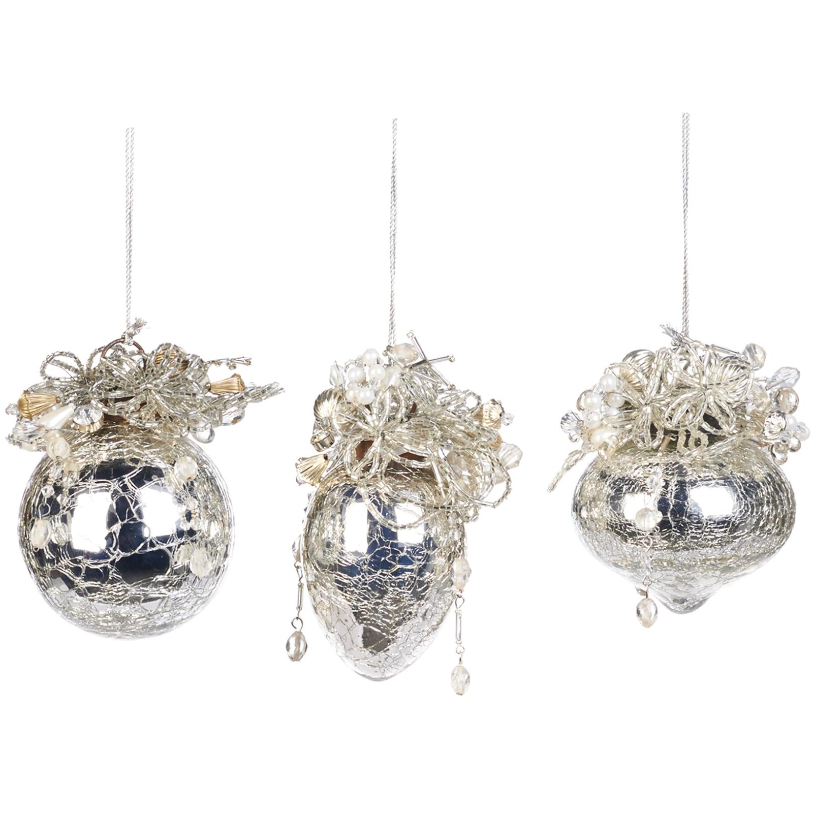 LAALU díszkészlet: ezüst dísz gyöngyökkel 9 cm, 3 db (LAU-6143)