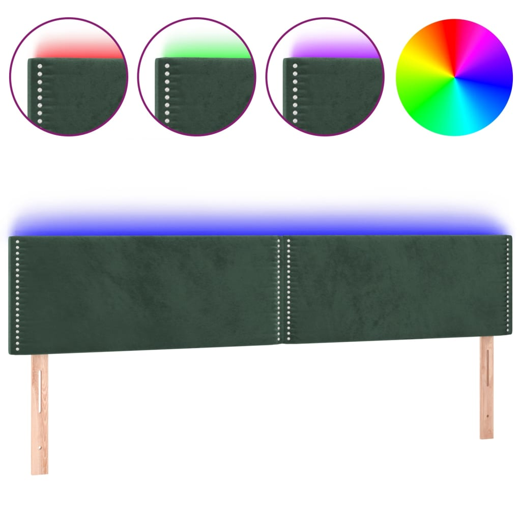 sötétzöld bársony LED-es fejtámla 200x5x78/88 cm (3121541)