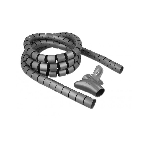 DELOCK Spiralschlauch mit Einziehwerkzeug 2,5m x 30mm grau