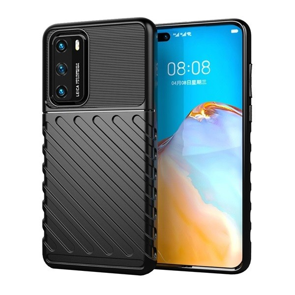 Huawei P40, Szilikon tok, közepesen ütésálló, domború csíkos minta, fekete (G97168)