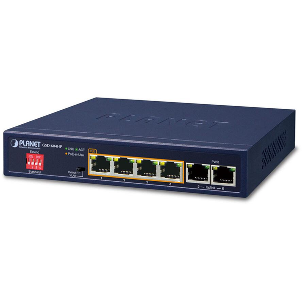 Switch PLANET GSD-604HP 4-PORT POE+ 1GB BASE-T+2PORT 1GB BASE-T