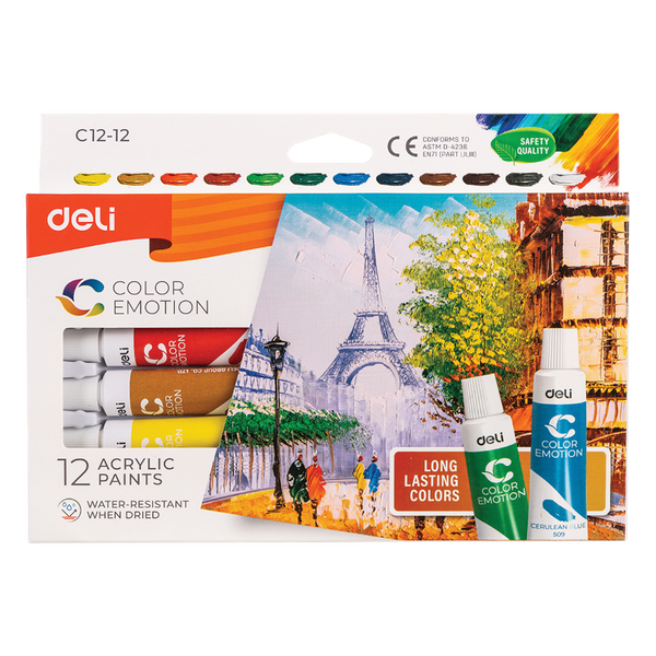 Akrylové farby Deli 12 farieb 12ml/tuba