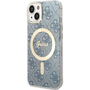 Case Cover Guess 4G Print Magsafe + Безжично зарядно за iPhone 14 Blue