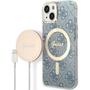 Case Cover Guess 4G Print Magsafe + Безжично зарядно за iPhone 14 Blue