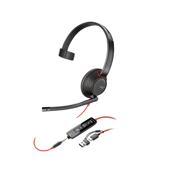 Poly Blackwire 5210 mono USB-C headset + 3,5 mm-es csatlakozó + USB-C–USB-A-adapter (8X230AA)
