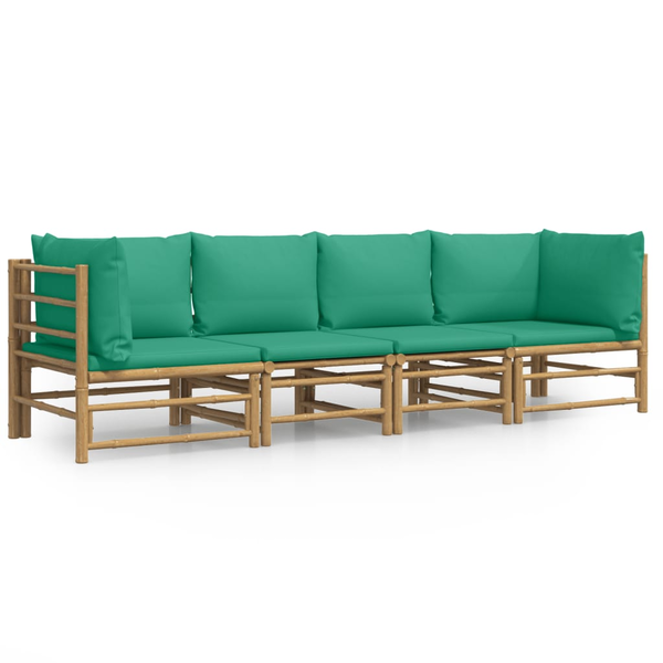 Set mobilier de grădină cu perne verzi, 4 piese, bambus