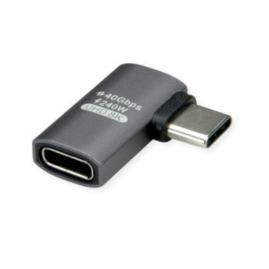 ROLINE Adaptér / Prechodka USB4 Gen 3x2 AL plochý 90° typ C M/F strieborný