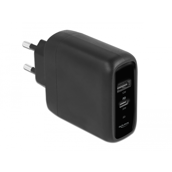 Delock 41455 USB-C / USB-A Hálózati töltő - Fekete (5V / 3A) (41455)