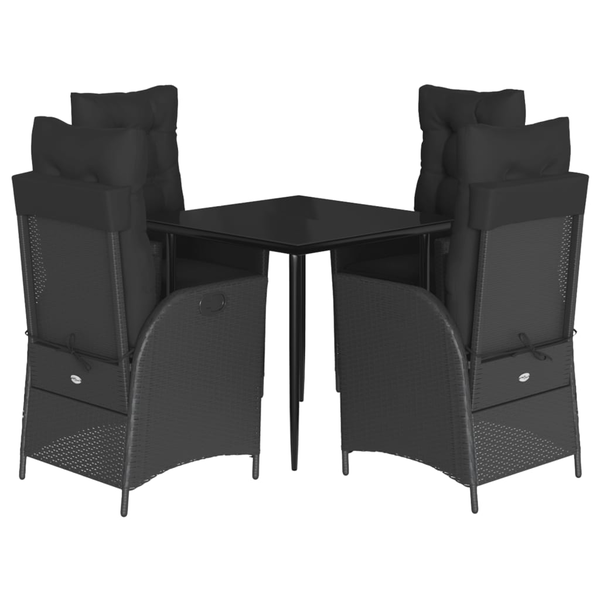 Set mobilier de grădină cu perne, 5 piese, negru, poliratan