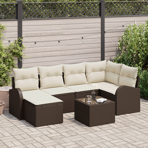 Juego De Sofá De 6 Piezas Con Cojines Gris Poliratán V7047 Unico / Beige