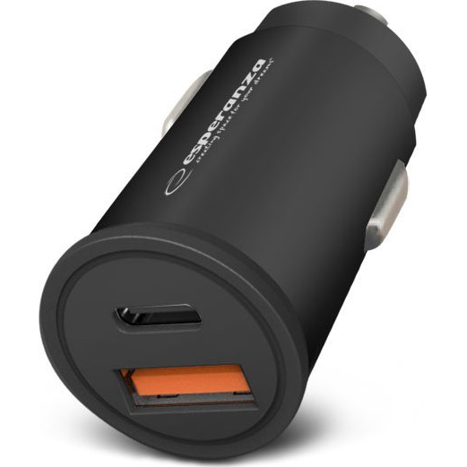Esperanza Quick Power Charger USB-A / USB-C Autós töltő 20W - Fekete (EZC111K)