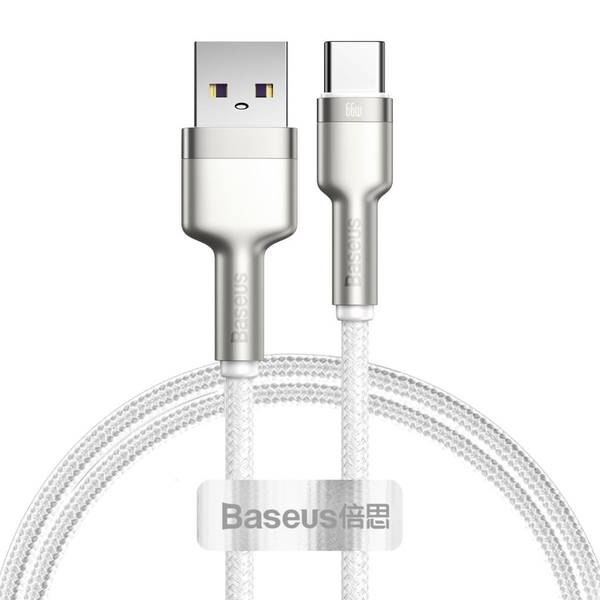 Кабел Baseus Cafule, USB към USB-C, 66W, 1m, бял