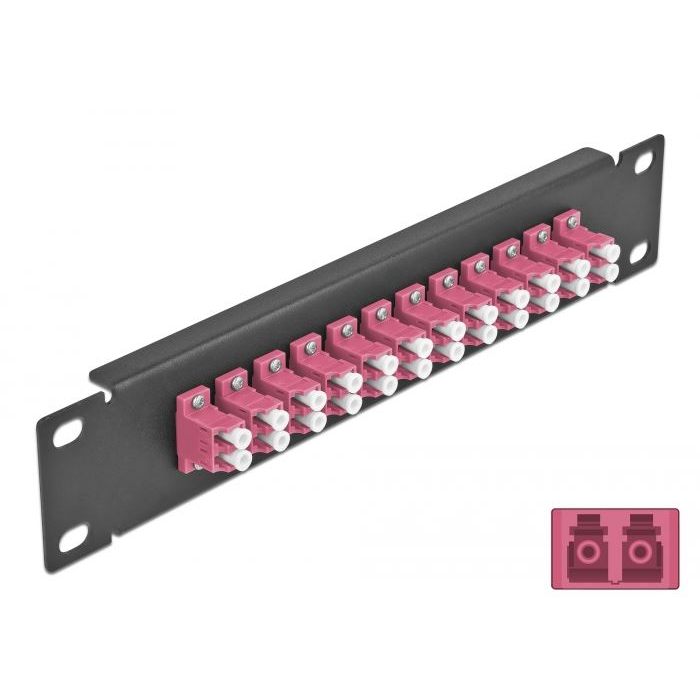 Delock 10 üvegszálas patch panel 12 portos LC Duplex ibolya 1U fekete (66769) (DE66769)