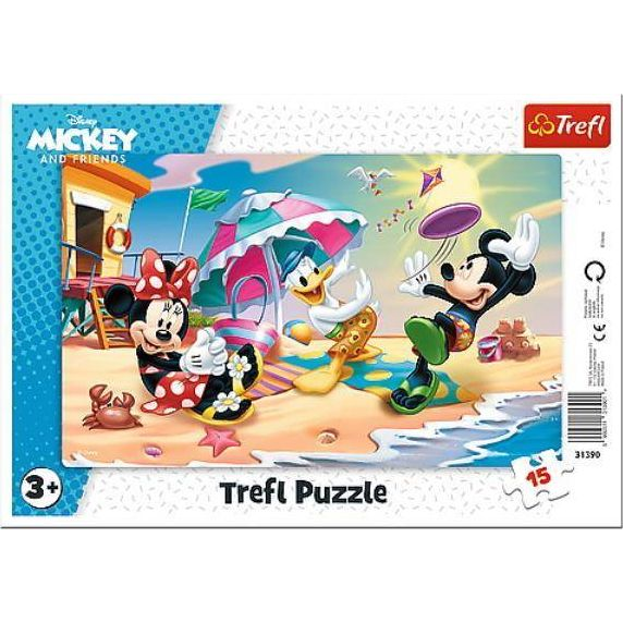 Disney Mickey Egér Szórakozás A Tengerparton Keretes Puzzle 15db-os - Fiúknak, 3 éves kortól