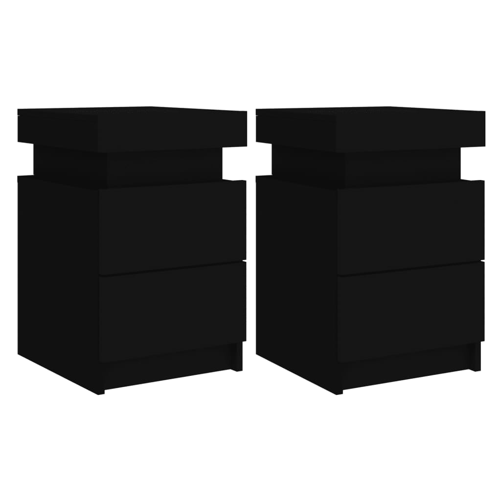 2 db fekete éjjeliszekrény LED-világítással 35 x 39 x 55 cm (836752)