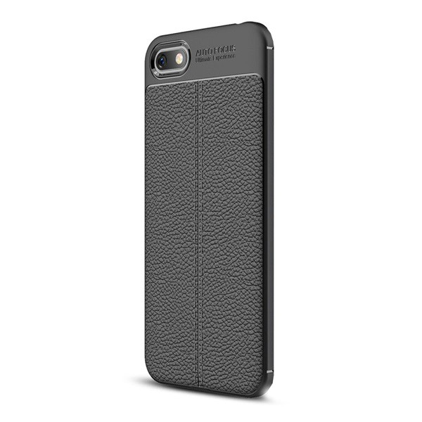 Szilikon telefonvédő (közepesen ütésálló, bőr hatású, varrás minta) FEKETE [Huawei Y5 2018 (Y5 Prime 2018)] (5996457781188)