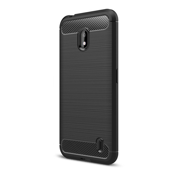 Szilikon telefonvédő (közepesen ütésálló, légpárnás sarok, szálcsiszolt, karbon minta) FEKETE [Nokia 2.2] (5996457894529)