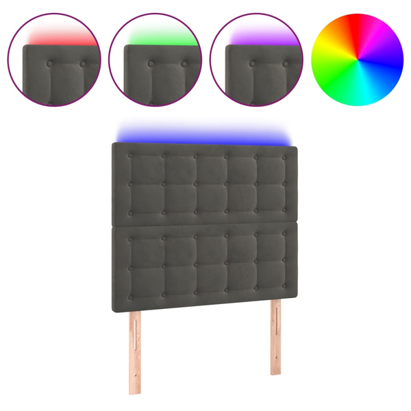 Tăblie de pat cu LED, gri închis, 80x5x118/128 cm, catifea