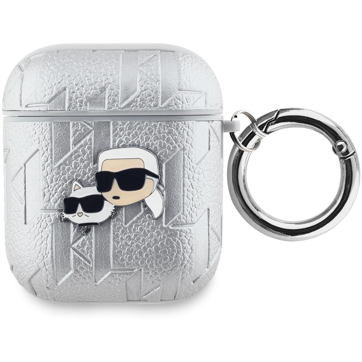 Karl Lagerfeld Embossed Karl and Choupette Heads AirPods 1/2 ezüst PU tok (KLA2PGKCPS)