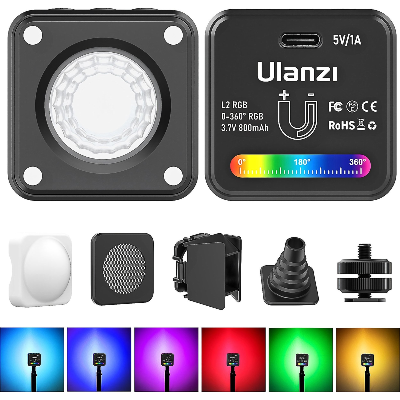 Ulanzi L2 RGB COB LED, vízálló IP68, 11 effekt , 800mAh, Oled kijelző, mágneses váz, 4cm (UL-2878) ( )