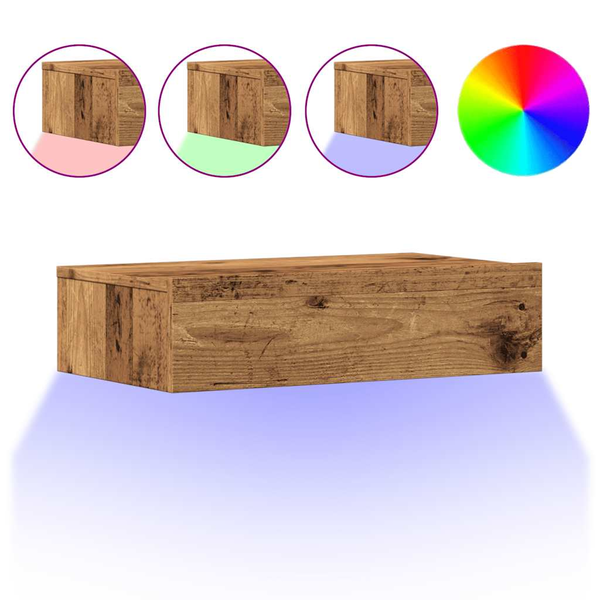 2 db antik fa színű TV-szekrény LED-lámpákkal 60 x 35 x 15,5 cm