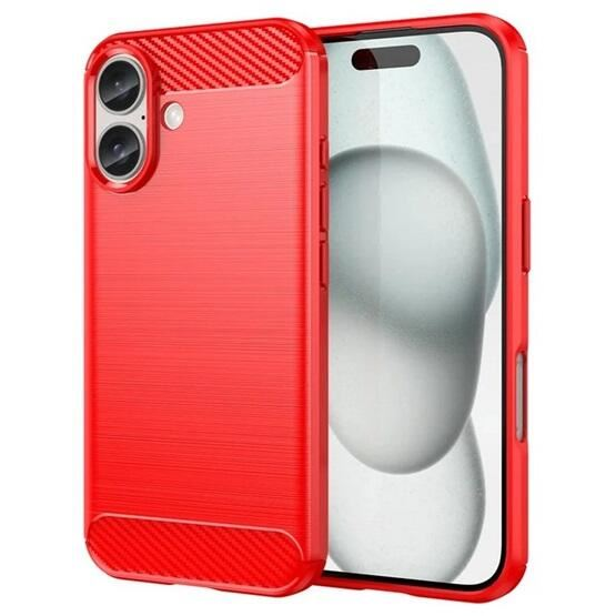 Gigapack Apple iPhone 16 szálcsiszolt, karbon mintás tok piros (GP-160159) (GP-160159)