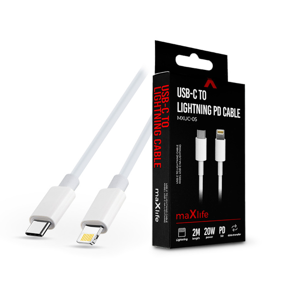 Cablu date si incarcare, Maxlife, USB Type-C - Lightning, 2 m, Alb