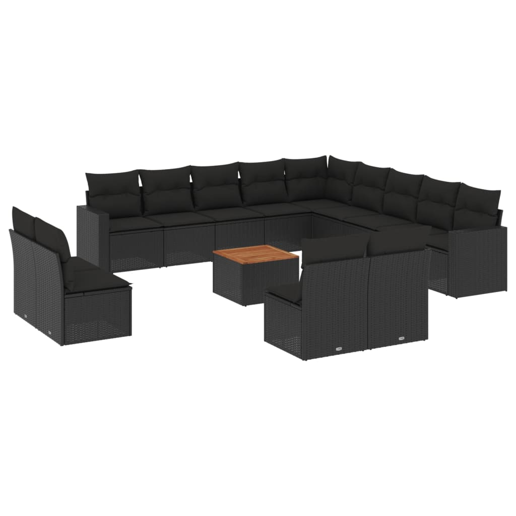 14 részes fekete polyrattan kerti ülőgarnitúra párnákkal (3256706)