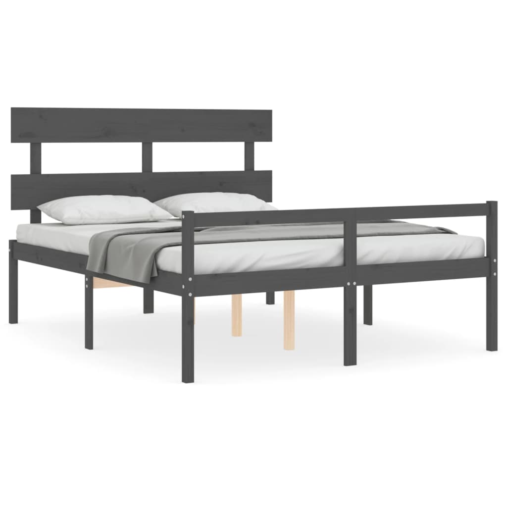 szürke tömör fa ágykeret fejtámlával King Size (3195358)