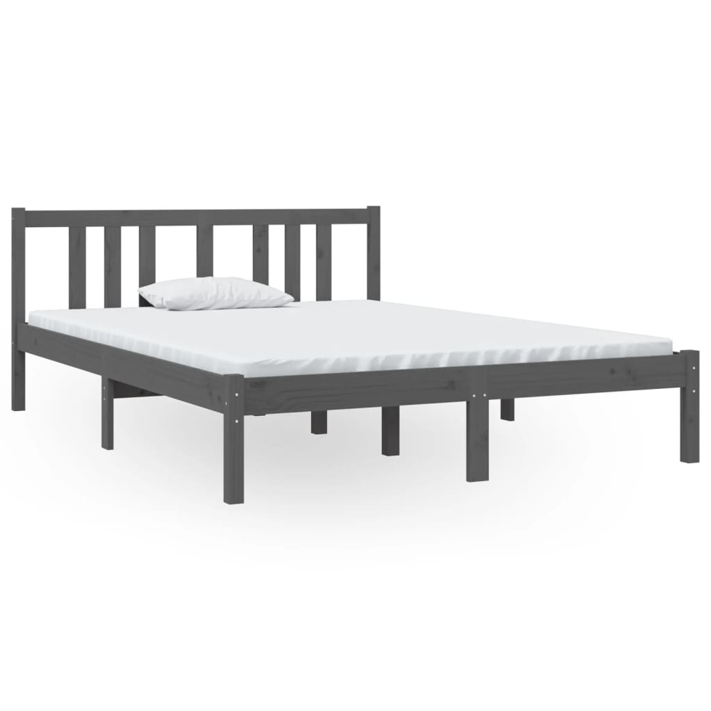 szürke tömör fa ágykeret 135 x 190 cm (4FT6 Double) (814861)