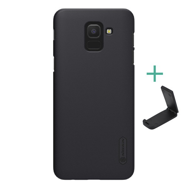 NILLKIN SUPER FROSTED műanyag telefonvédő (gumírozott, érdes felület + asztali tartó) FEKETE [Samsung Galaxy J6 (2018) SM-J600F] (5996457807789)