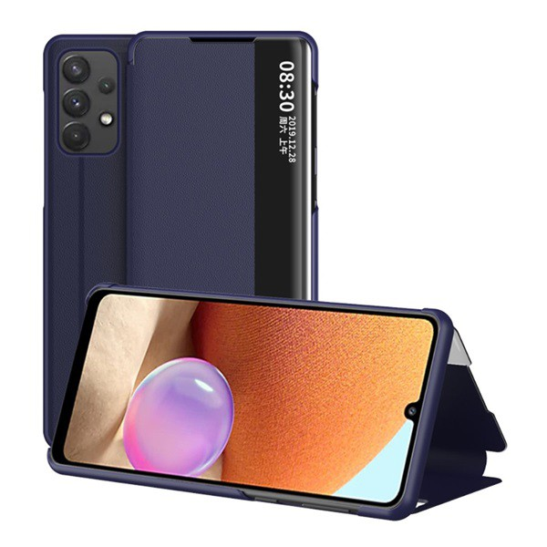 Tok álló, bőr hatású (FLIP, oldalra nyíló, asztali tartó funkció, hívószámkijelzés, View Window) SÖTÉTKÉK [Samsung Galaxy A02s (SM-A025F)] (5996591051789)