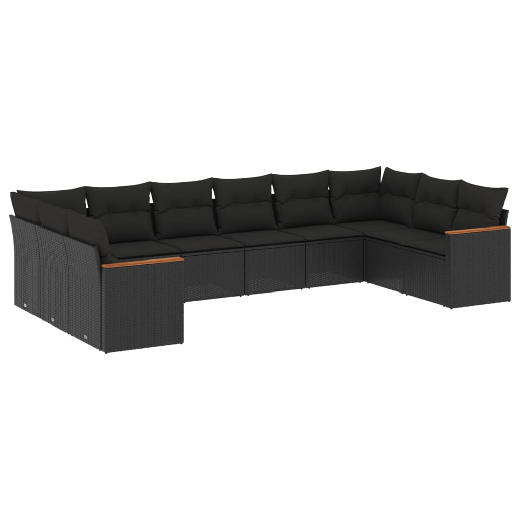 10 részes fekete polyrattan kerti ülőgarnitúra párnákkal (3258723)